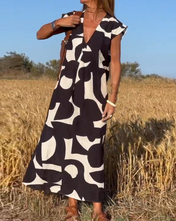 Calanthe - Printed V-Neck Maxi Dress