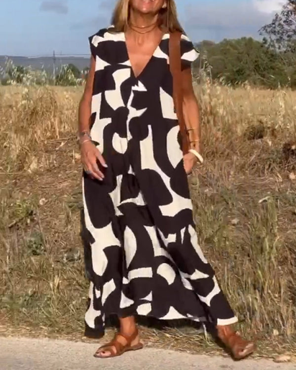 Calanthe - Printed V-Neck Maxi Dress