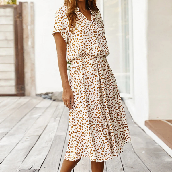 Caramel - Flattering Polkadot Midi Dress