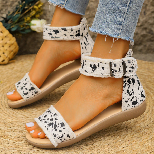 Lindle - Leopard Ankle Strap Sandals