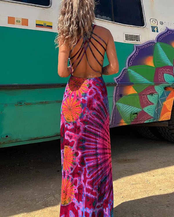 Aya - Lace-Up Tie Dye Maxi Dress