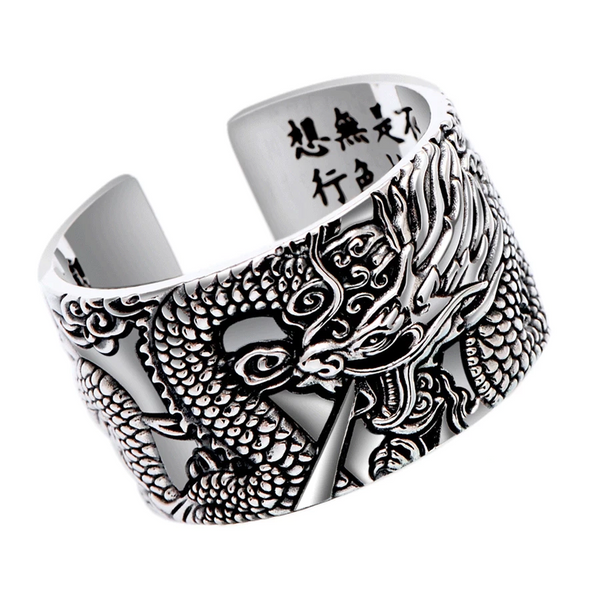 ZenDrake - Silver Dragon Sutra Ring - Protection & Prosperity