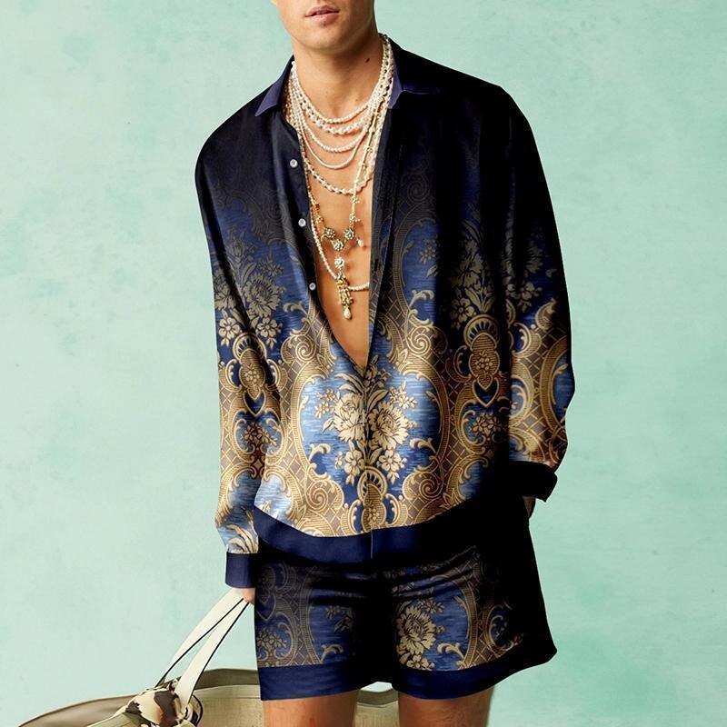 Kohen - Retro Printed Men's Long-Sleeve Set