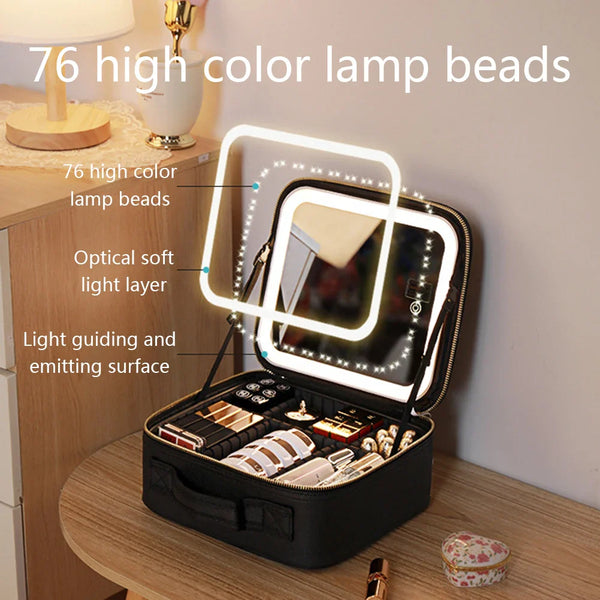 Warnelyn - Portable Makeup Cosmetic Bag Case with LED Light & Mirror