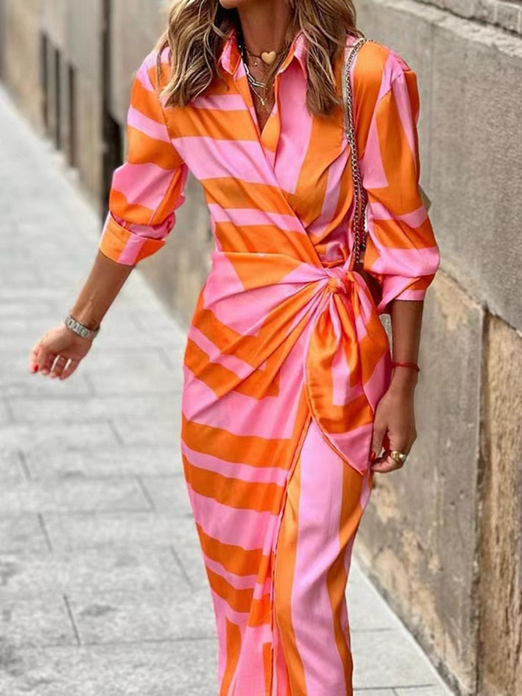 Bernice - Striped Midi Shirt Dress