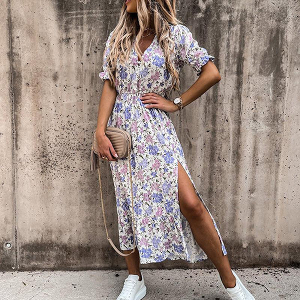 Heather - Asymmetrical Hem Floral Dress