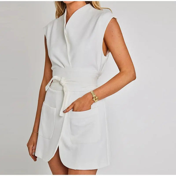 Meredith - V-Neck Design Belted Dress