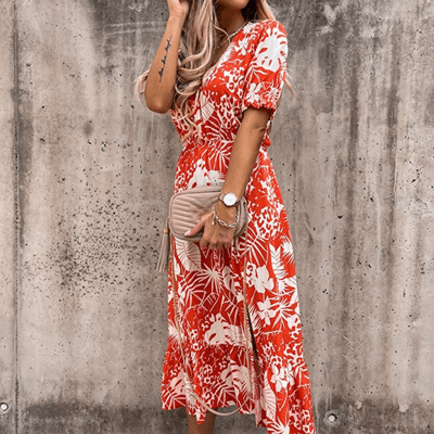 Heather - Asymmetrical Hem Floral Dress