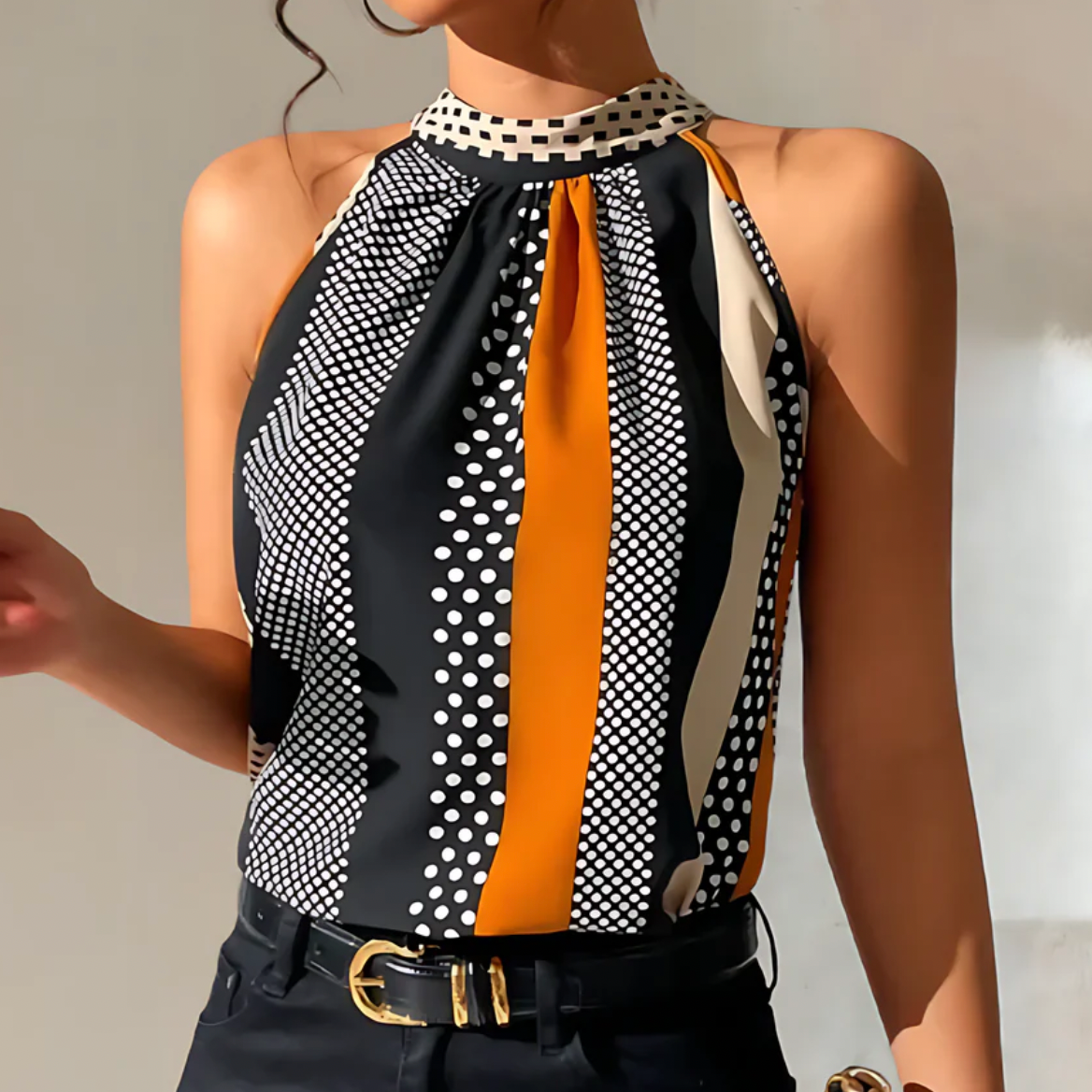 Avory - Trendy Sleeveless Polka Dot Strap Top