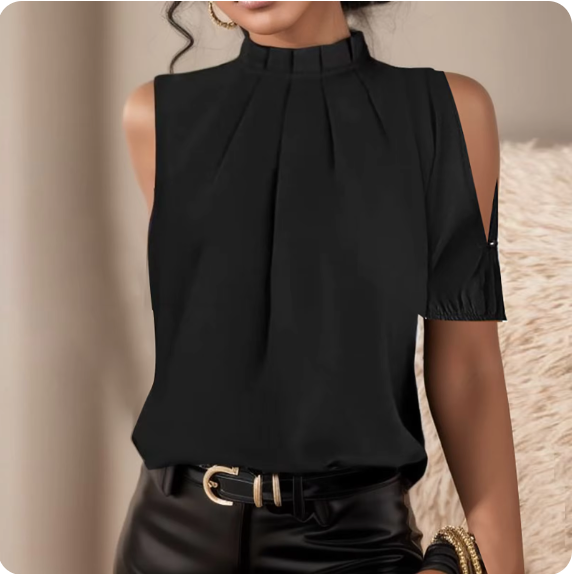 Hermione - Black Pleated Top With Split Sleeves