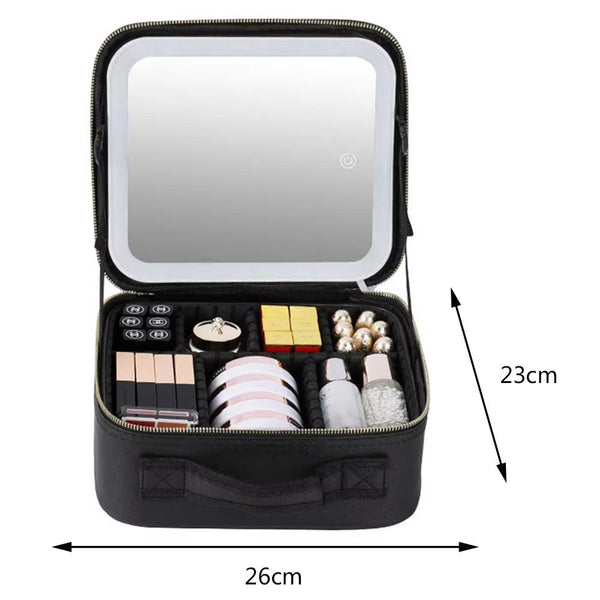 Warnelyn - Portable Makeup Cosmetic Bag Case with LED Light & Mirror