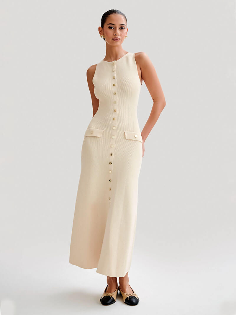 Himena - Buttoned Sleeveless Maxi Dress