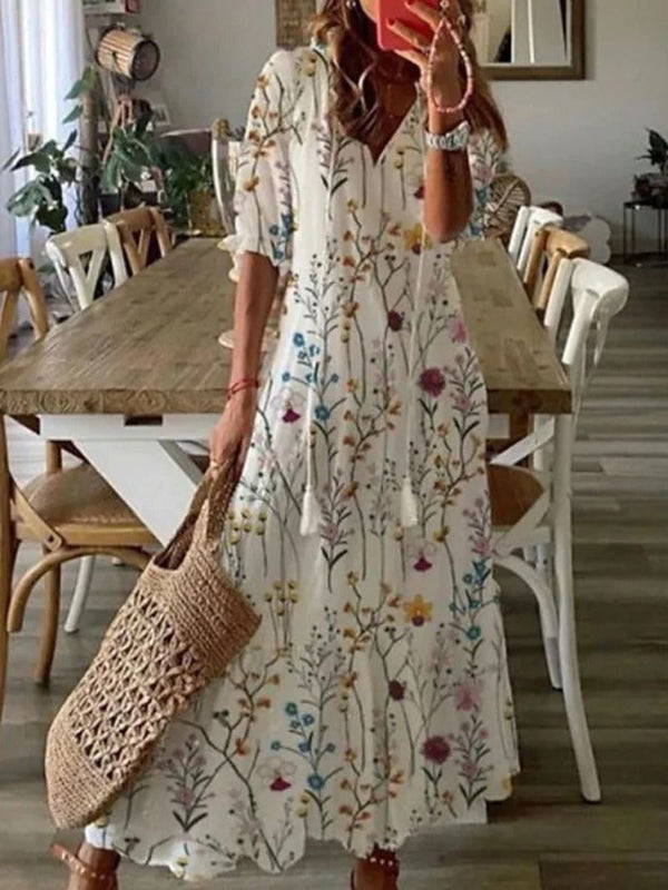 Evadne - V-Neck Boho Maxi Dress