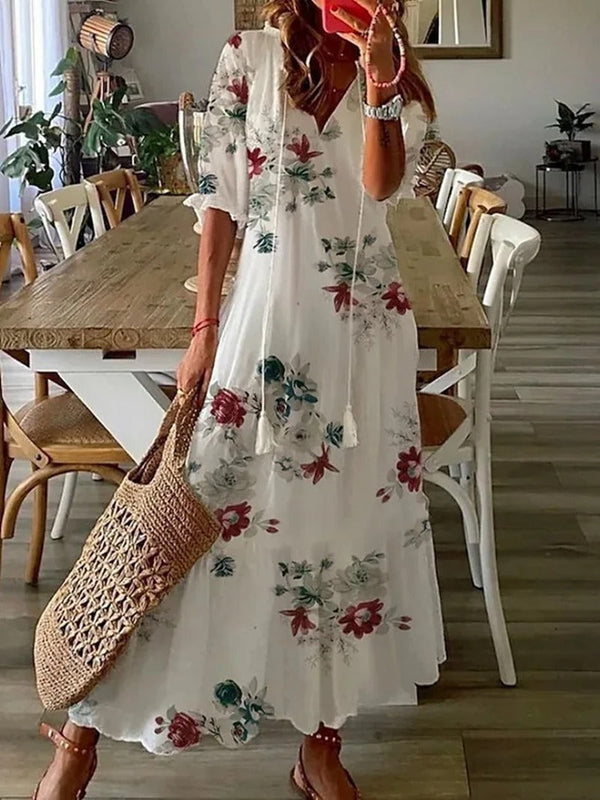 Evadne - V-Neck Boho Maxi Dress