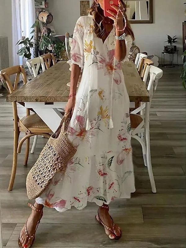 Evadne - V-Neck Boho Maxi Dress