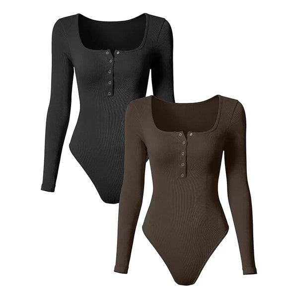 Jelsey - Stylish Ribbed Long Sleeve Bodysuit