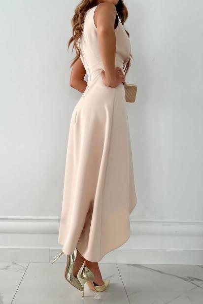 Harmoni - Apricot V-Neck Dress with Split