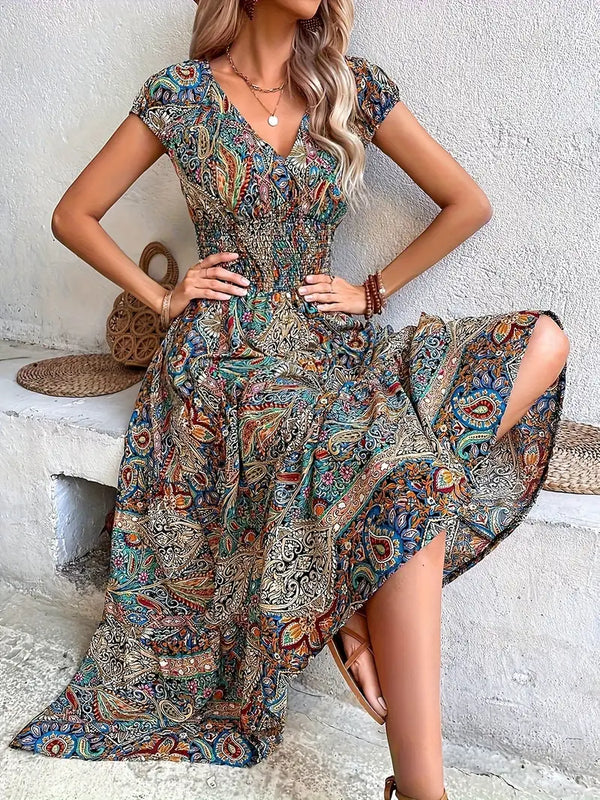 Ryette - Vibrant Paisley Print Maxi Dress