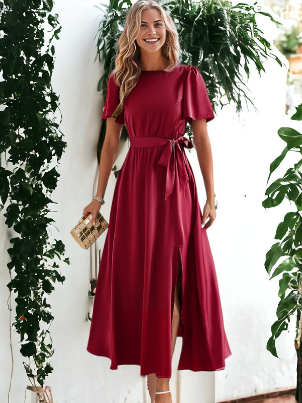 Galilea - Women's Puff Sleeve High Slit Dress