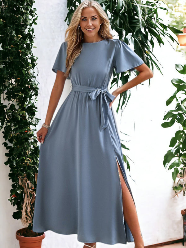 Galilea - Women's Puff Sleeve High Slit Dress