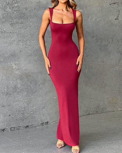 Elettra - Square Neck Slim Fit Maxi Dress