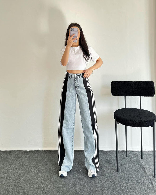 Silvia - High Waisted Straight Patchwork Jeans