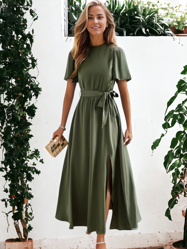 Galilea - Women's Puff Sleeve High Slit Dress