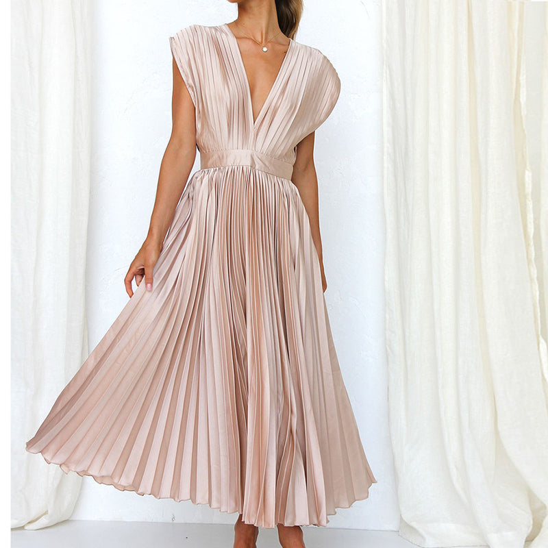 Gaia -  V-Neck Pleated Formal Dress