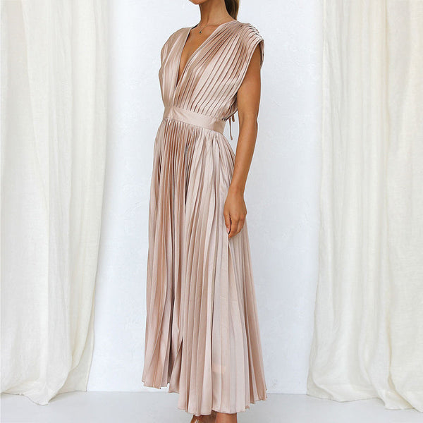 Gaia -  V-Neck Pleated Formal Dress