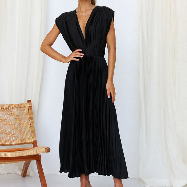 Gaia -  V-Neck Pleated Formal Dress