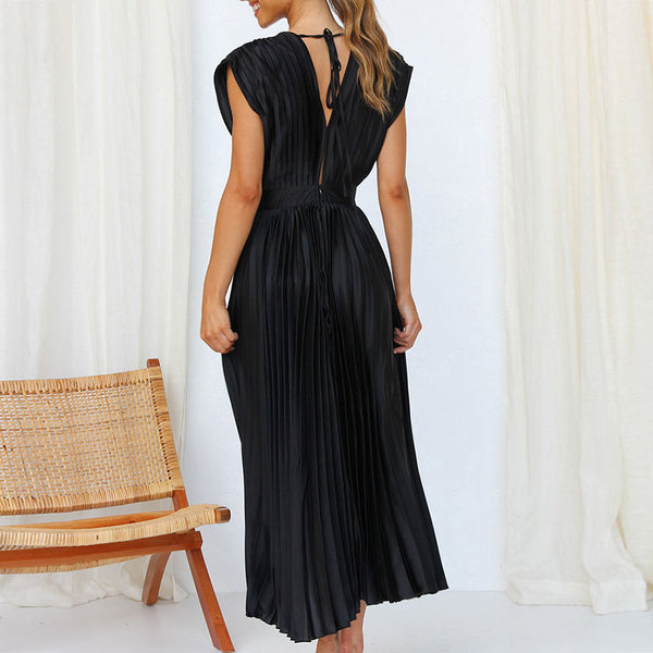 Gaia -  V-Neck Pleated Formal Dress