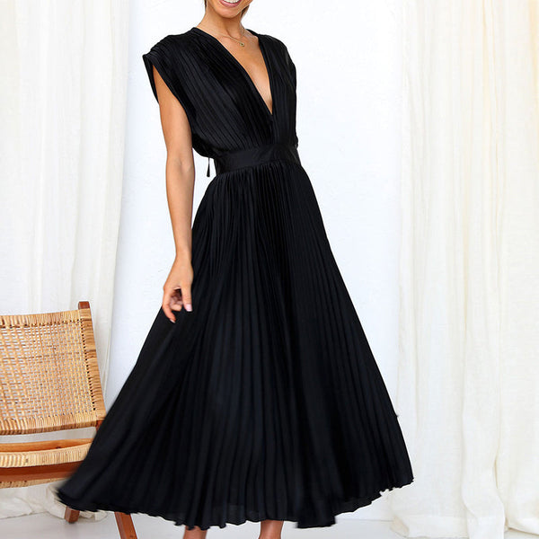 Gaia -  V-Neck Pleated Formal Dress