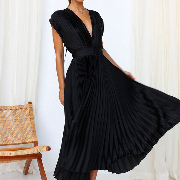 Gaia -  V-Neck Pleated Formal Dress