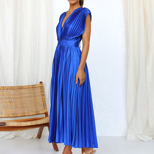 Gaia -  V-Neck Pleated Formal Dress