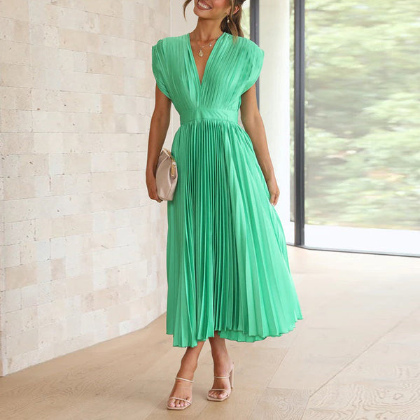 Gaia -  V-Neck Pleated Formal Dress