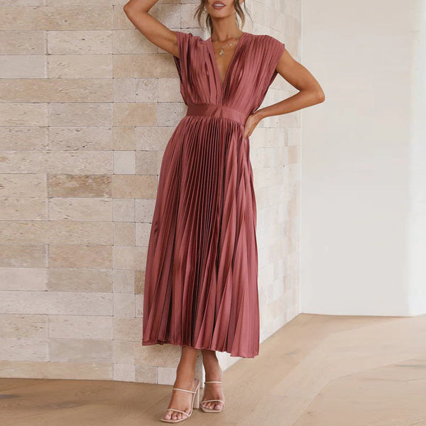 Gaia -  V-Neck Pleated Formal Dress