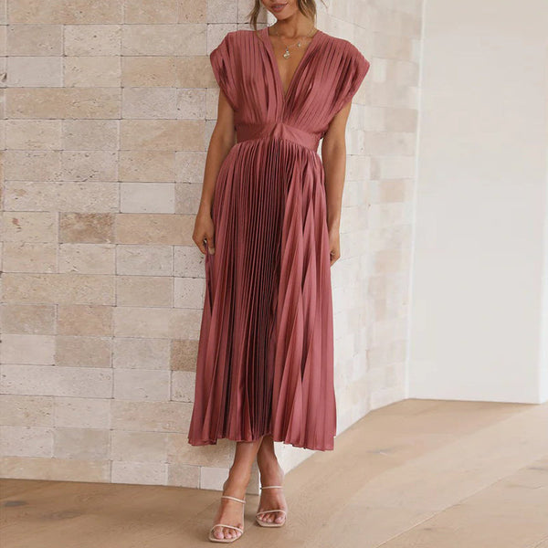 Gaia -  V-Neck Pleated Formal Dress