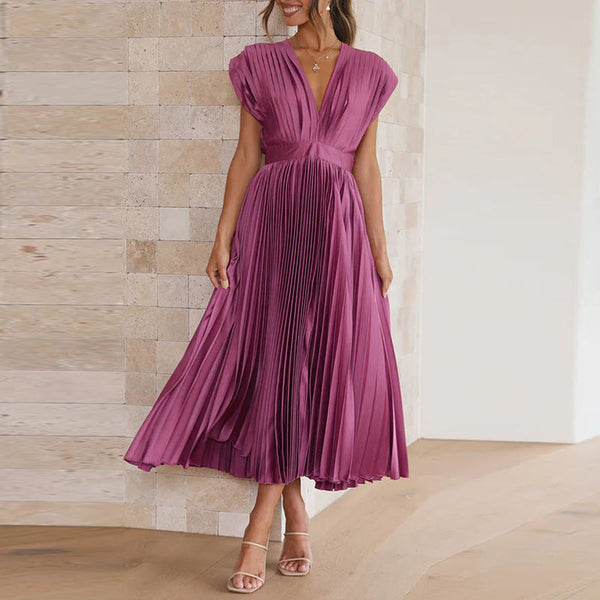 Gaia -  V-Neck Pleated Formal Dress