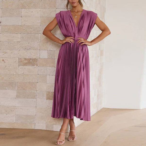 Gaia -  V-Neck Pleated Formal Dress