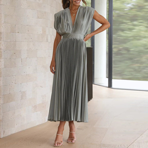 Gaia -  V-Neck Pleated Formal Dress