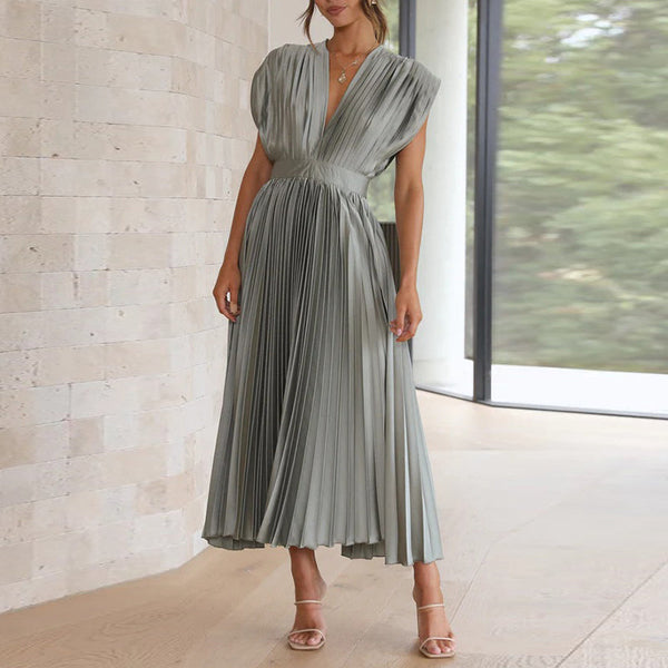 Gaia -  V-Neck Pleated Formal Dress