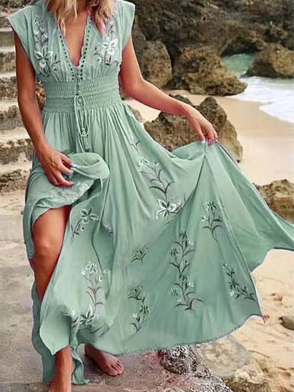 Laverine - V-Neck Boho Maxi Dress