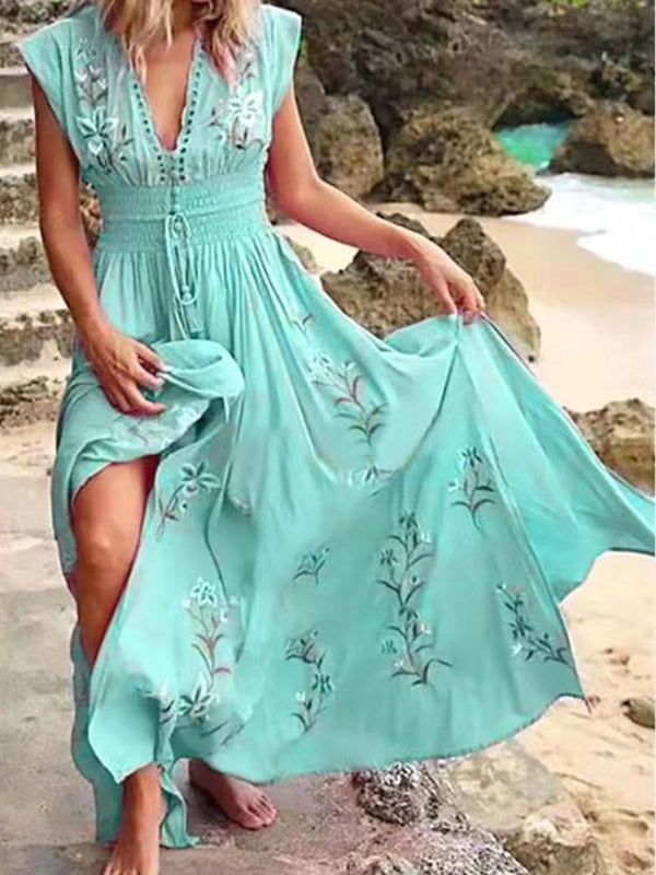 Laverine - V-Neck Boho Maxi Dress