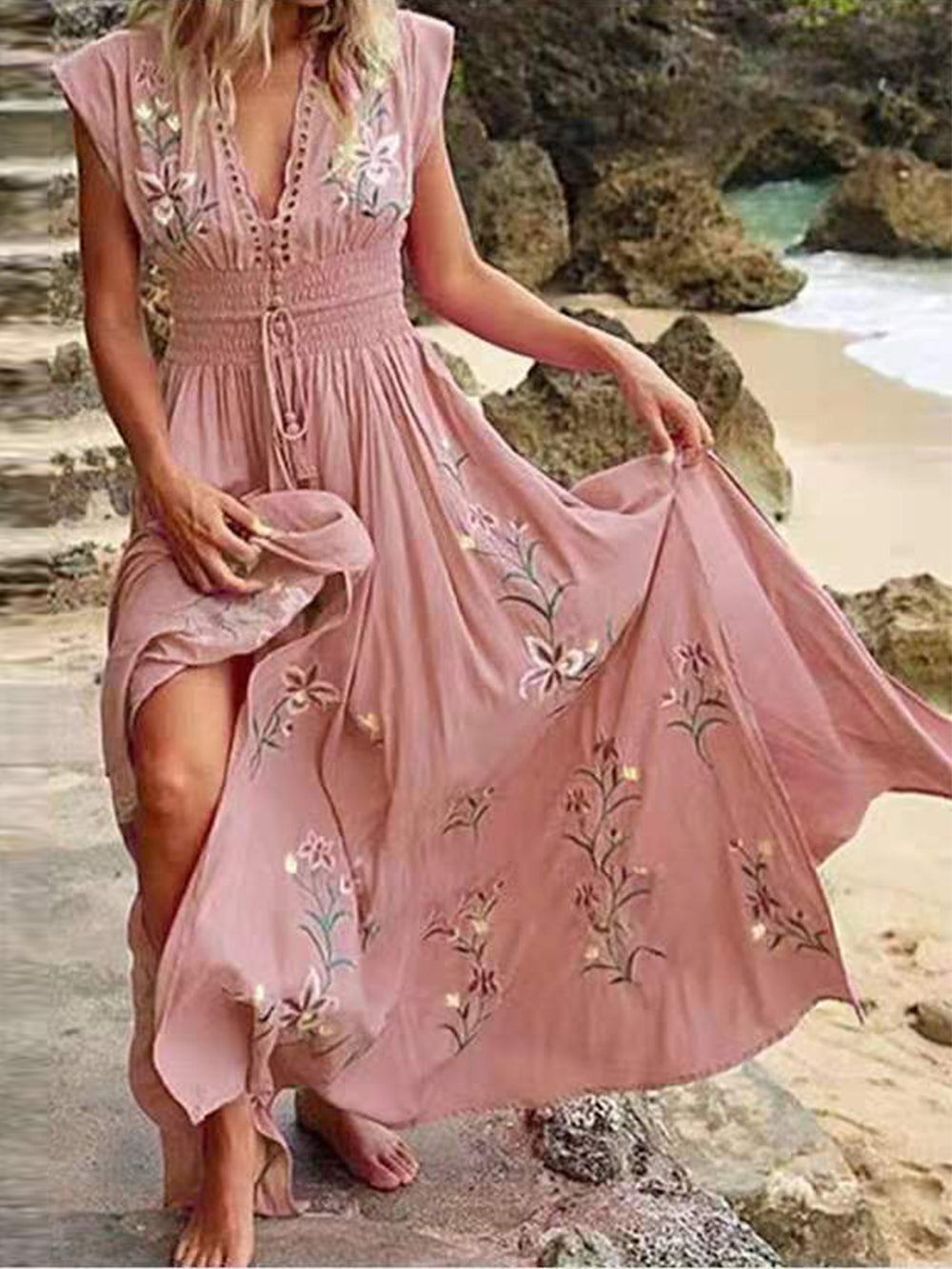 Laverine - V-Neck Boho Maxi Dress