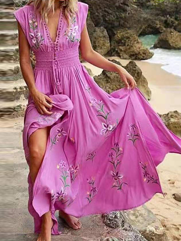 Laverine - V-Neck Boho Maxi Dress