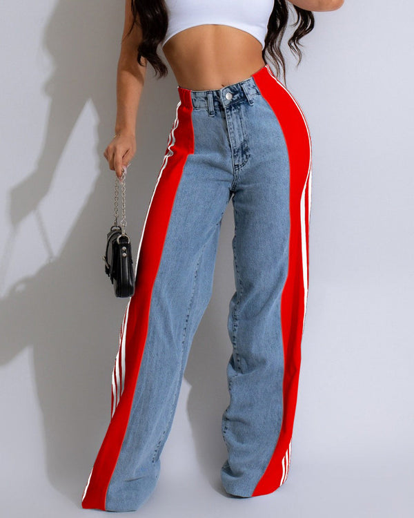 Silvia - High Waisted Straight Patchwork Jeans