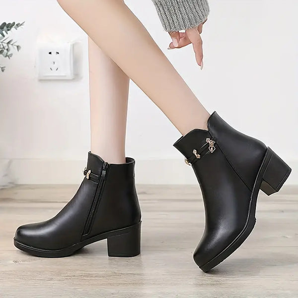 Maddie - Chunky Heel Black Boots