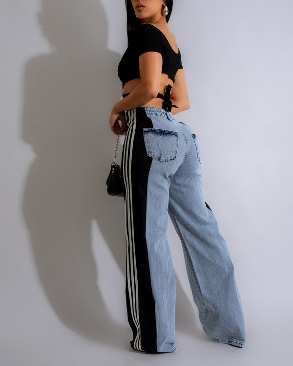 Silvia - High Waisted Straight Patchwork Jeans