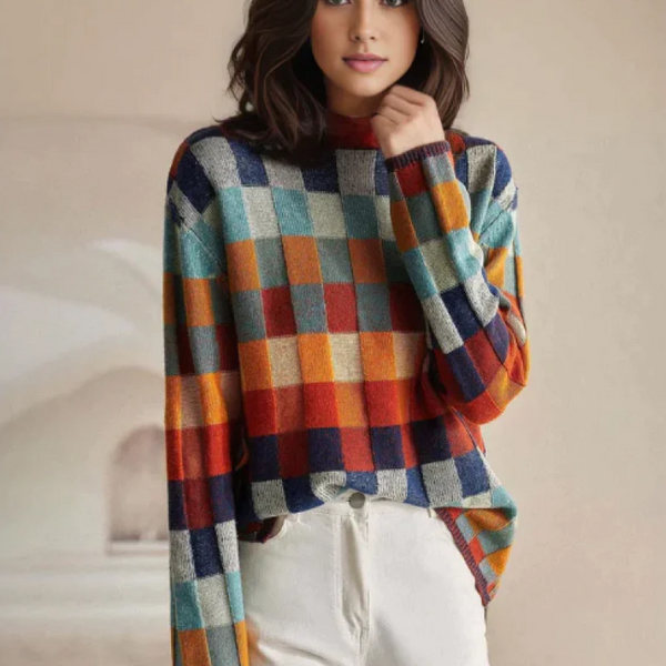 Hannah - Vibrant Plaid Knitted Sweater