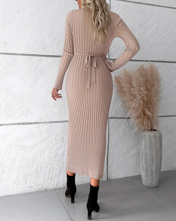 Azalea - V-Neck Slim Fit Knit Dress